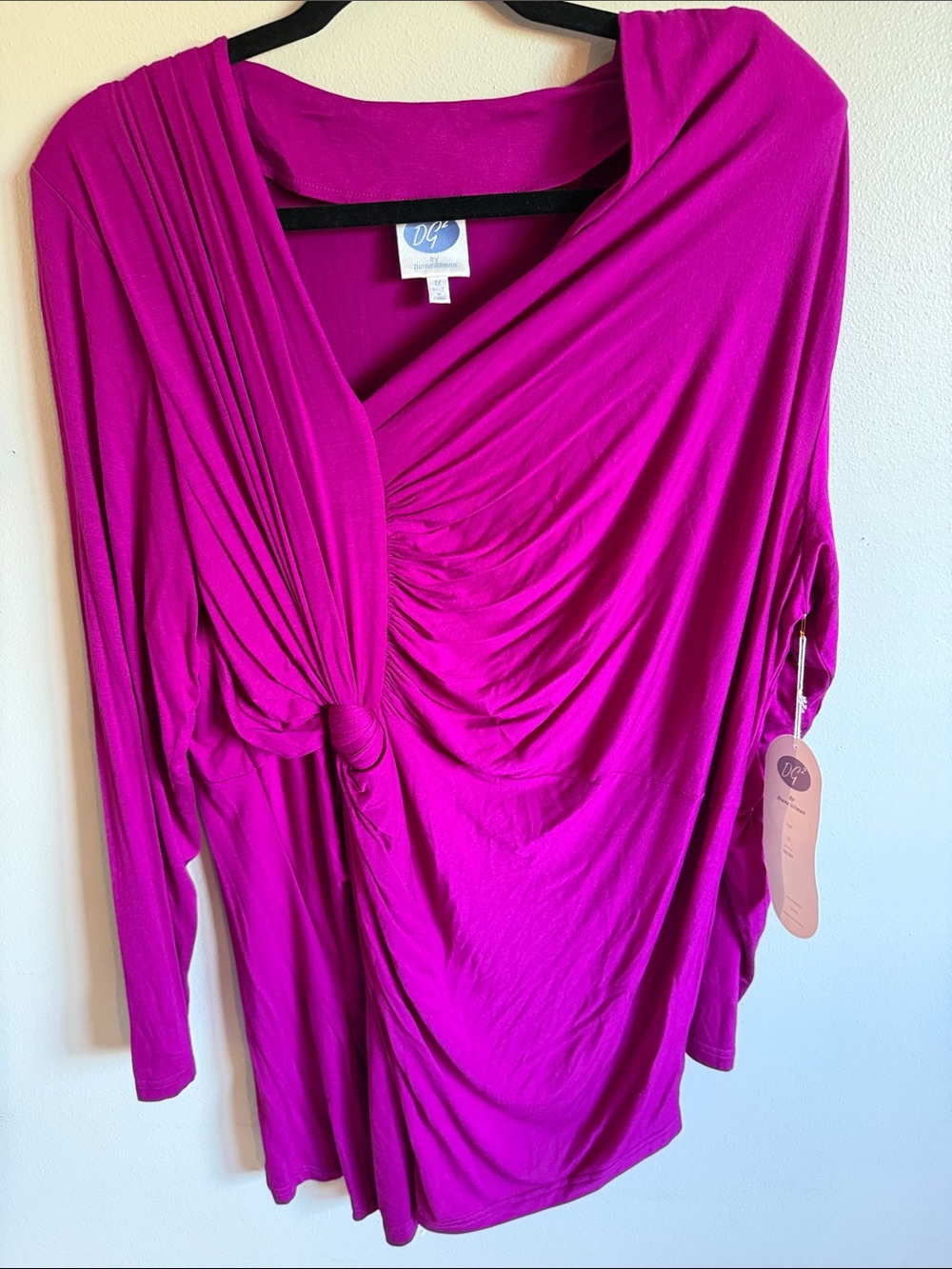 DG2 by Diane Gilman Bright Fuchsia Draped V-Neck Ruched Tunic or Mini Dress NWT
